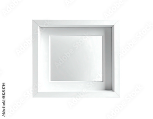 Minimalist white frame with deep inset square, casting subtle shadows