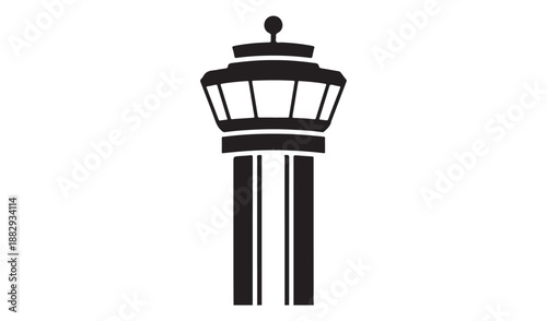 Modern Airport Control Tower Icon, Aviation Infrastructure and Flight Safety Silhouette, Vector Illustration