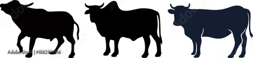 Various Cow and Zebu Cattle Silhouettes Vector Set