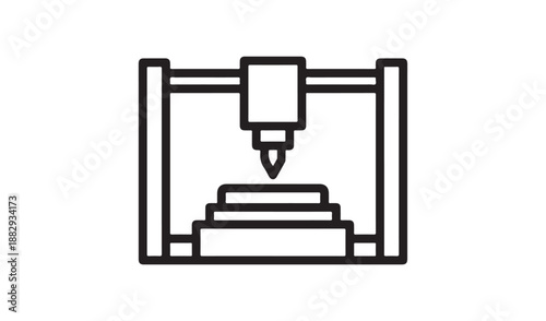 Industrial Automated Machinery Icon, CNC Mill and Fabrication Tool Silhouette, Engineering Technology Vector Outline