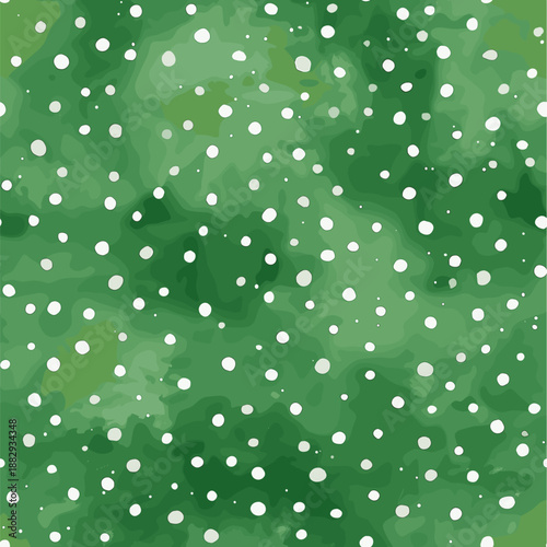 Watercolor green background featuring scattered white and light green polka dots pattern. Watercolor green background with scattered polka dots texture