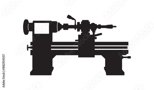 Industrial Metalworking Lathe Machine Silhouette, Mechanical Engineering and Factory Equipment Icon, Vector Illustration