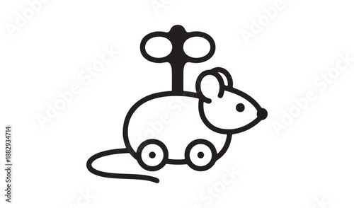 Mechanical Wind-up Toy Mouse Icon with Key and Wheels for Playful Pranks and Child Toys
