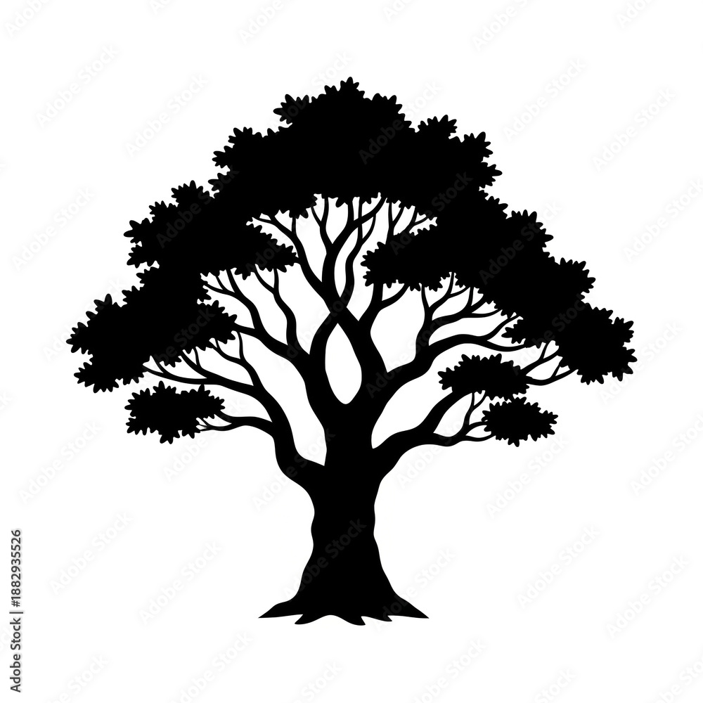 Obraz premium Compact Tree Silhouette Vector Illustration - Small Nature Design for Landscape, Environmental & Botanical Graphics
