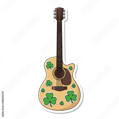 Acoustic Guitar with Shamrock Decorations for St Patricks Day.
