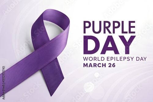 Purple Day awareness ribbon graphic design symbolizes world epilepsy day observed annually on March twenty sixth to promote understanding and support for those affected by seizures
