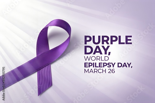 Purple Day awareness ribbon graphic signifies the importance of World Epilepsy Day observed annually around the globe on the twenty sixth of March for advocacy