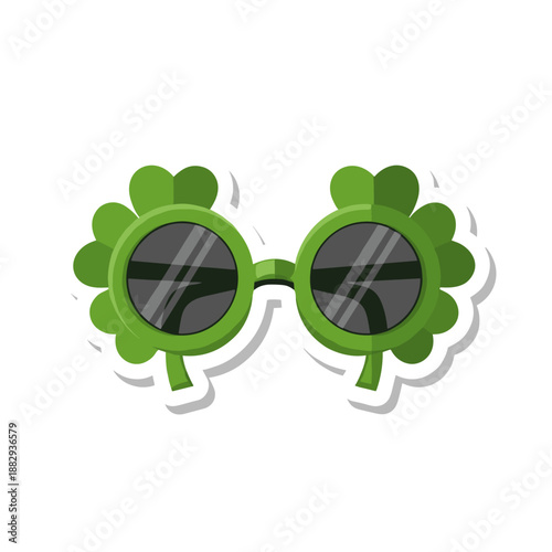 St Patricks Day Shamrock Sunglasses Isolated on White Background.