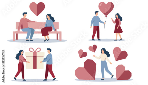 Valentine Couple Romantic Love Celebration with Gifts and Balloons