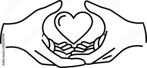 A pair of hands cradling a heart symbol
