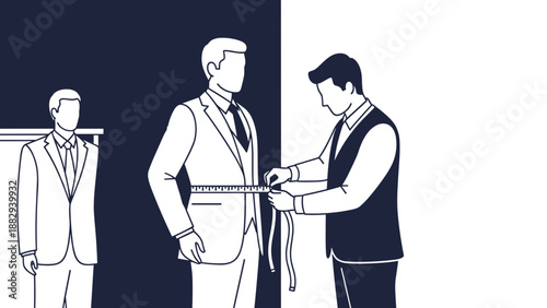 Tailor Measuring a Man for a Suit Bespoke Clothing.