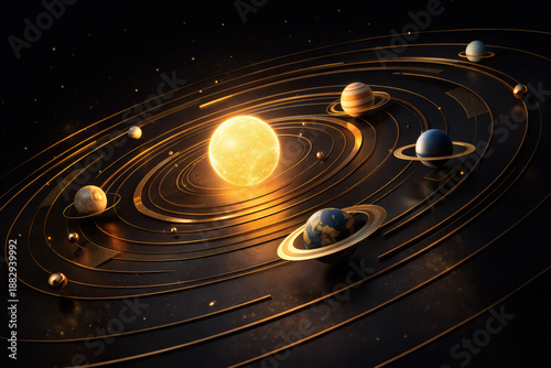 Detailed solar system model with sun and planets