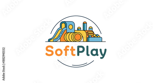 SoftPlay Logo with Playground Equipment Illustration.
