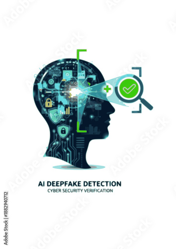 AI Deepfake Detection Silhouette, Verifying Digital Identity and Truth, Artificial Intelligence Ethics and Cyber Security Verification Vector