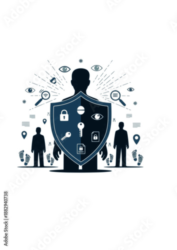 Data Privacy and Cyber Security Silhouette, Person Shielded from Digital Surveillance, Personal Privacy Rights and Encryption Concept Vector