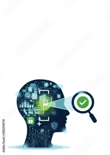 AI Deepfake Detection Silhouette, Verifying Digital Identity and Truth, Artificial Intelligence Ethics and Cyber Security Verification Vector