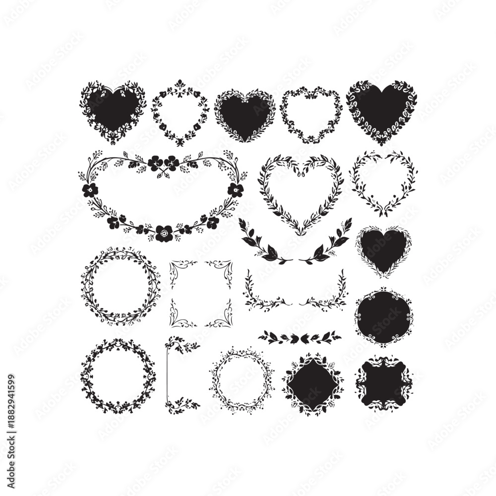 Obraz premium Floral Frame Inspired Mother s Day Silhouette Collection in Solid Black
