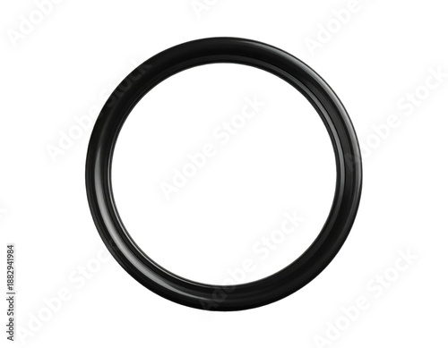 A simple, glossy black ring with a circular void against a black background
