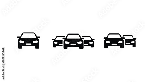A row of black car silhouettes on a white background