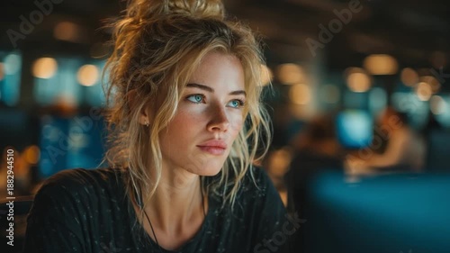 Wallpaper Mural Focused Young Female Marketer Using AI for Targeting Parameters Torontodigital.ca