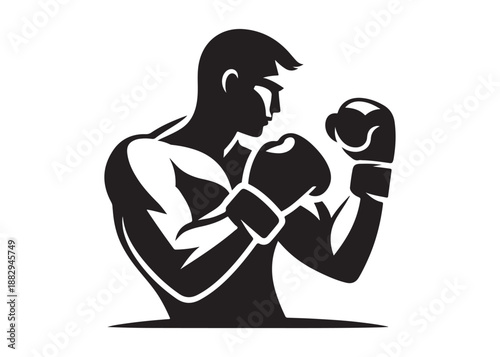 boxing logo silhouette vector, boxer logo silhouette illustration, boxing gloves logo vector, kick boxing silhouette logo vector design, boxing fighter man logo vector silhouette on white background