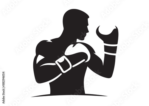 boxing logo silhouette vector, boxer logo silhouette illustration, boxing gloves logo vector, kick boxing silhouette logo vector design, boxing fighter man logo vector silhouette on white background