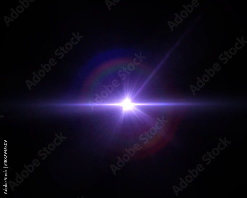 A purple star with a rainbow ring and horizontal rays of light on a black background, with a bright glowing effect.