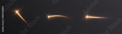 Bild auf Leinwand Golden glowing comet stripes with sparkling particles, isolated on a dark background