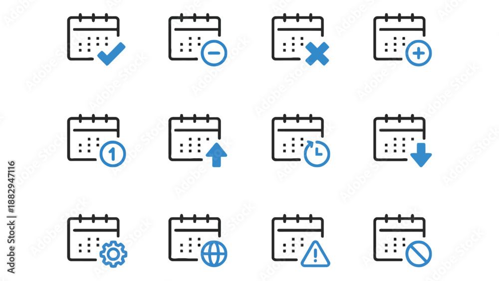 Fototapeta premium A collection of calendar icons with various symbols and markings