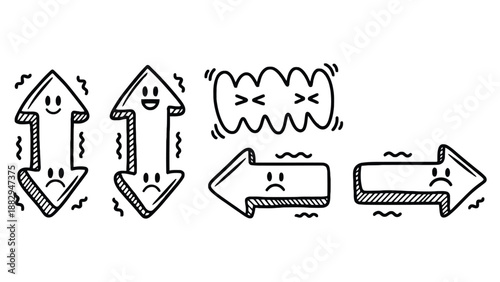 A set of cartoon arrows with different emotions and directions
