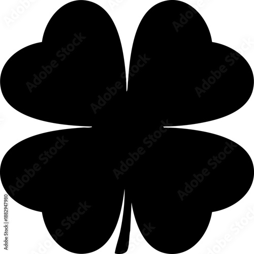 Lucky four leaf clover silhouette isolated on white background minimalist shamrock and good luck charm illustration