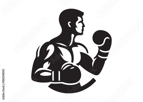 boxing logo silhouette vector, boxer logo silhouette illustration, boxing gloves logo vector, kick boxing silhouette logo vector design, boxing fighter man logo vector silhouette on white background