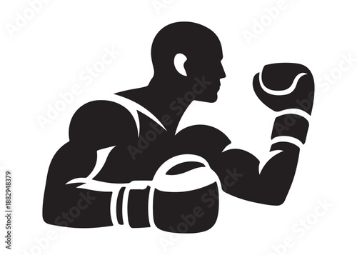 boxing logo silhouette vector, boxer logo silhouette illustration, boxing gloves logo vector, kick boxing silhouette logo vector design, boxing fighter man logo vector silhouette on white background