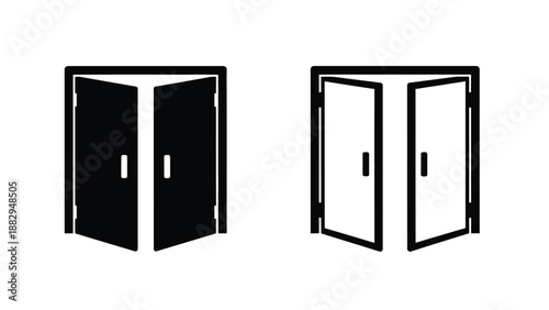 a simple black and white illustration of two open doors side by side