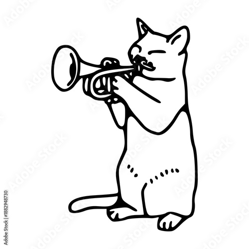 funny standing cat playing jazz trumpet musical instrument