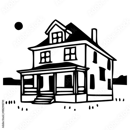 antique engraving style rural residential building icon