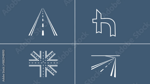Road Navigation Icons Straight Turn Intersection Exit.