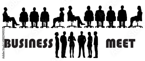 group of business Team Discussion Silhouette A group of business people sitting, actively discussing a topic or plan of action. silhouette black vector illustration collection