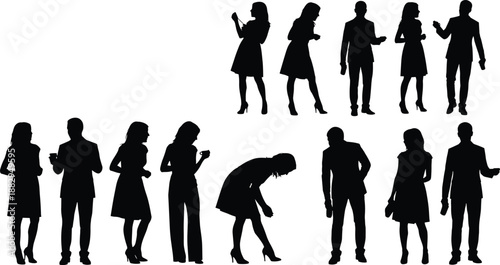 Conceptual Silhouette of an Orange Multi Armed Human Figure Standing Among Black Figures Representing Multitasking Capability Leadership Unique Talent and Innovation for Business Success Concepts