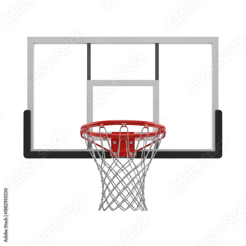 Detailed illustration of a basketball hoop with red rim and net isolated on transparent background