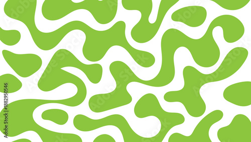 Abstract green organic blob pattern with smooth flowing shapes and playful curves, creating a fresh and modern background for creative design projects.
