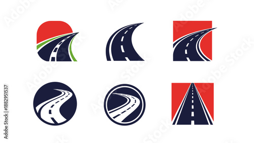 Set of Road Logos Journey Direction Travel Asphalt Highway Icons.
