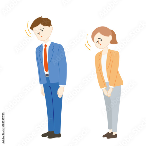 お辞儀をして謝罪する男女のビジネスシーンイラスト