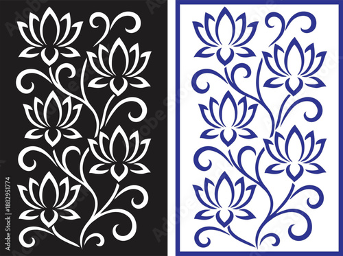 Beautiful blooming lotus flower pattern design in two color variations for cnc router cutting