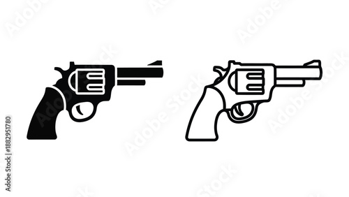 a simple black and white vector illustration of two revolvers side by side
