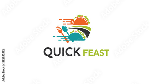 Colorful Quick Feast Logo Design Elements.