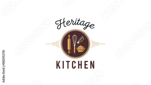 Heritage Kitchen Logo Design with Utensils.