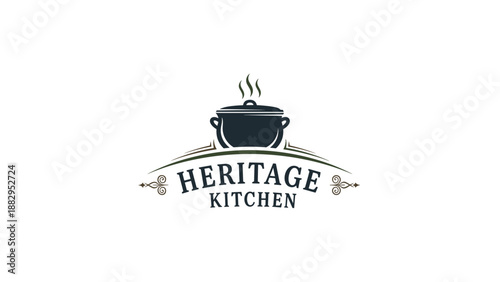 Heritage Kitchen Logo with Pot Illustration.