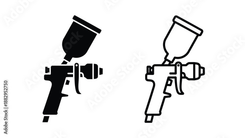 a simple illustration showcasing two spray guns one filled and one empty