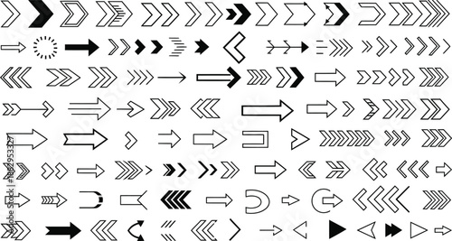 Collection of various black arrows and pointers on white background
